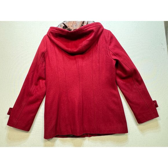 Calvin Klein Women's Wool Hooded Coat Medium Red Burgundy Full Zip Snap - Picture 11 of 13